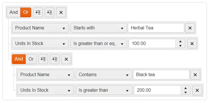 Kendo UI jQuery Filter Component Kendo UI jQuery Filter Component