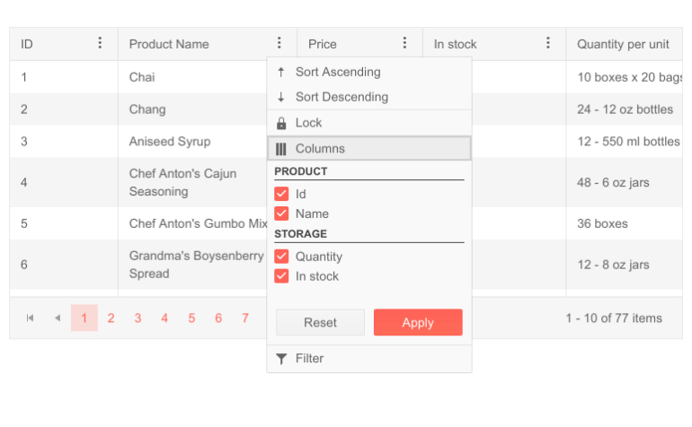 Telerik UI for Blazor Grid Custom Column Menu Telerik UI for Blazor Grid Custom Column Menu