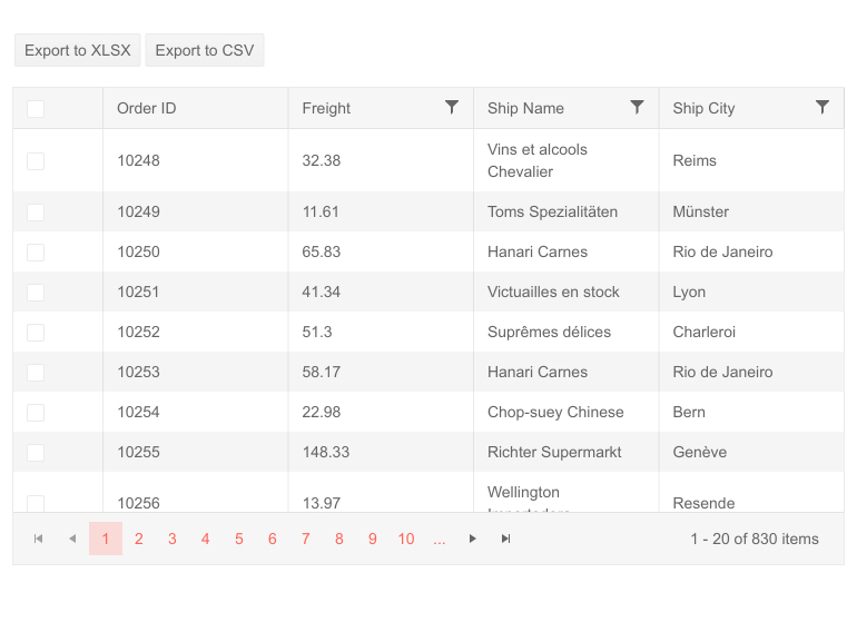 Telerik UI for ASP.NET Core Grid Export to CSV