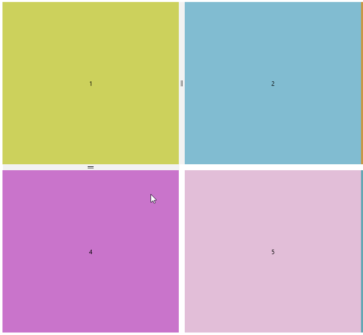 GridSplitter We have four boxes in a grid, and the user is adjusting the column width and then the row height with GridSplitter