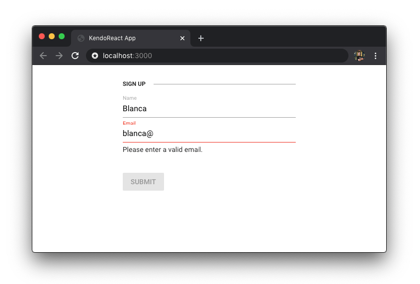 KendReact Form Validation error message