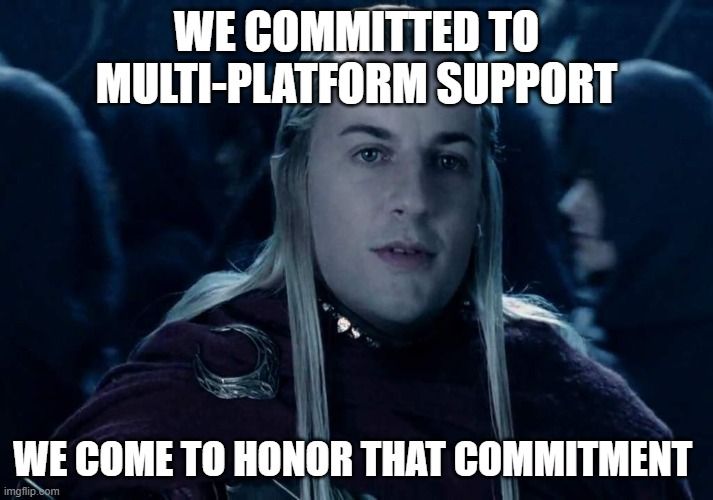 Telerik UI for MAUI WinUI Support Meme of elf from Lord of the Rings with text, We committed to Multi-platform support. We come to honor that commitment.