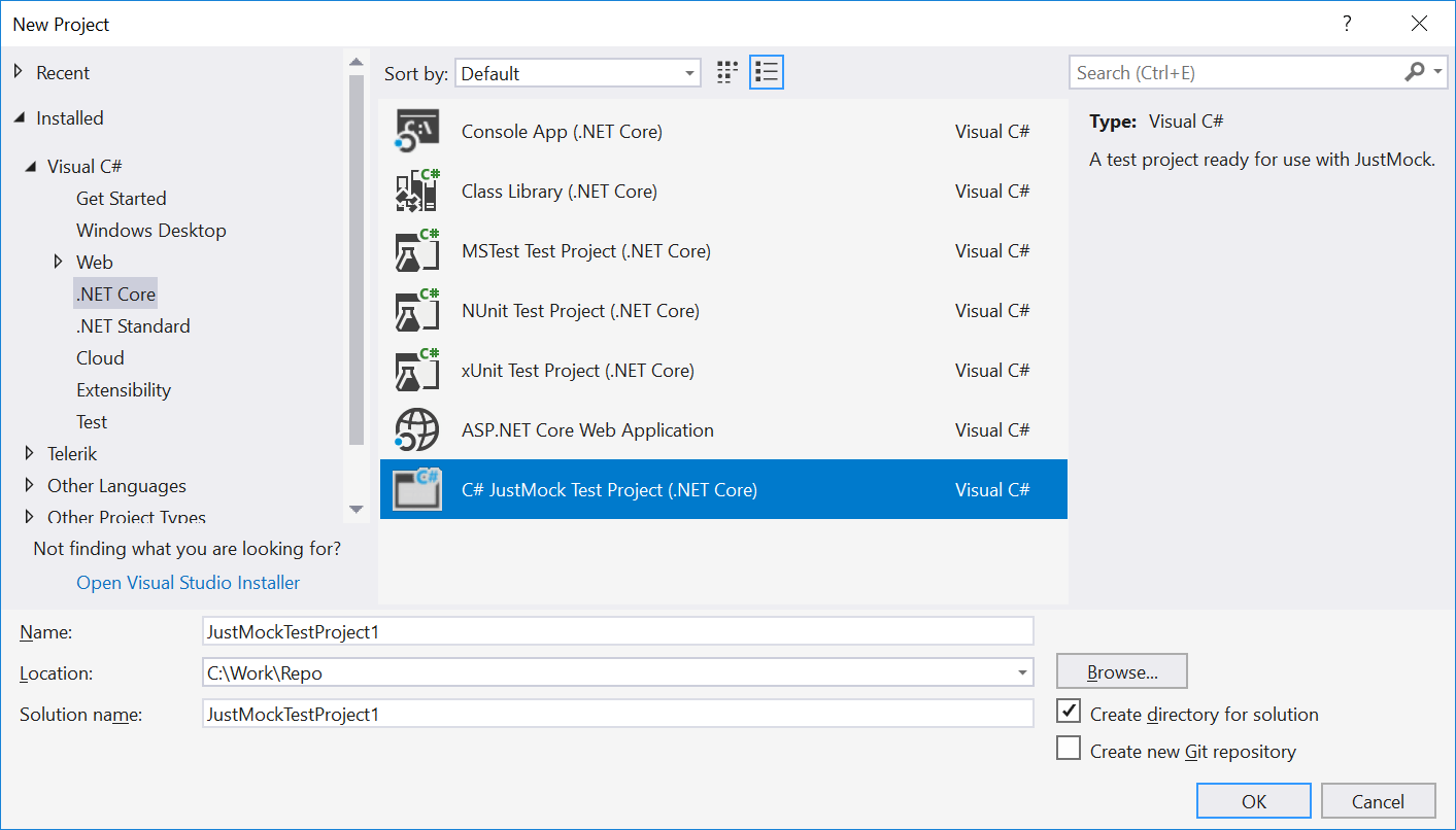 Net Core test project template