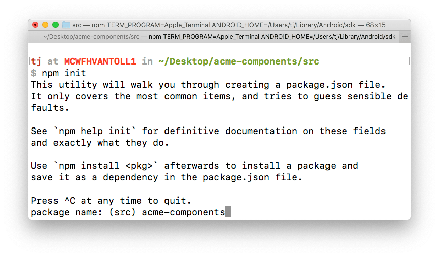 The terminal where you type in your package name The terminal where you type in your package name