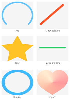 PathOverview Path Overview showing examples of arc, diagonal line, star, horizontal line, circular and heart.
