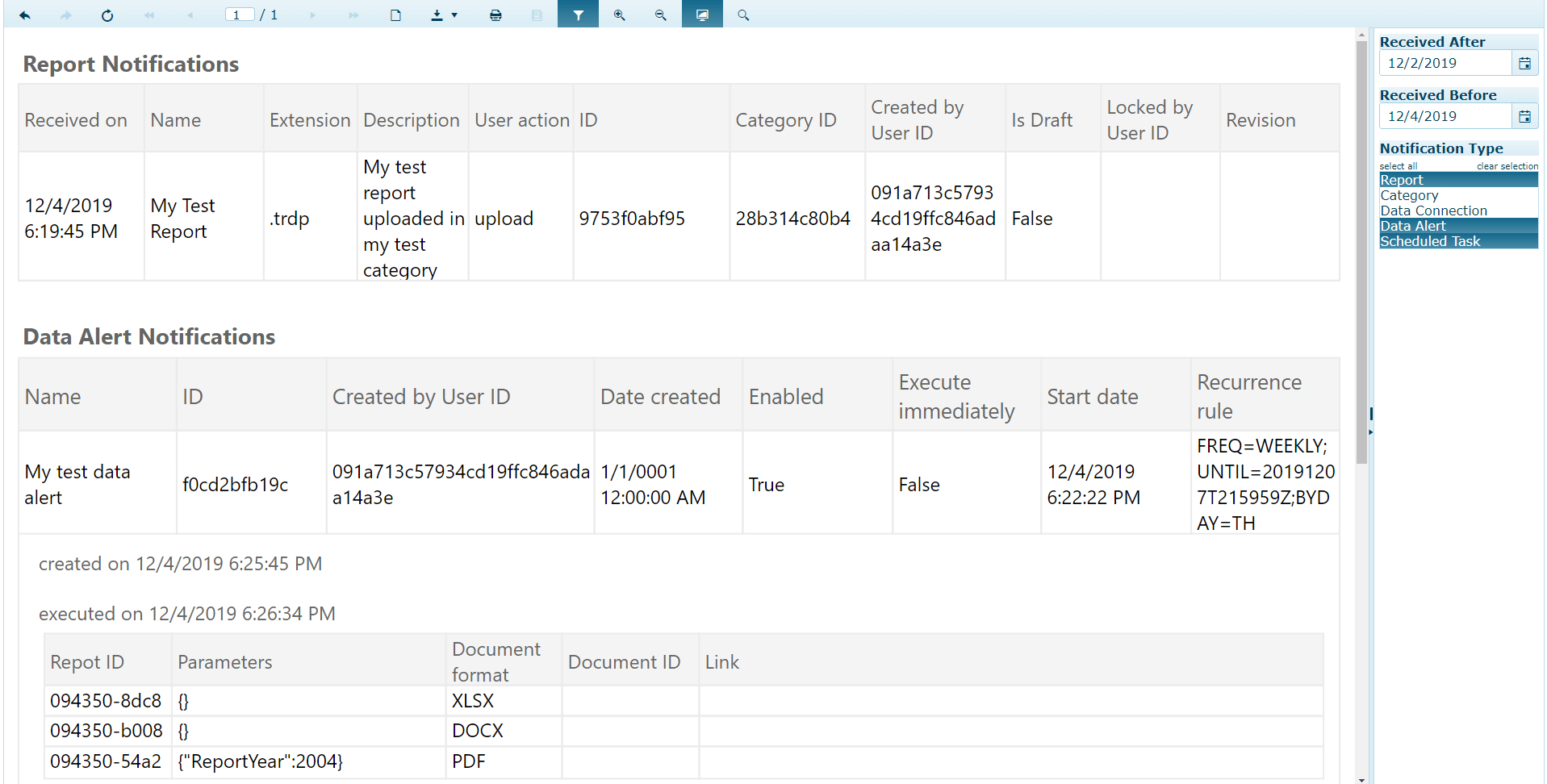 Report rendered in the Html5 Report Viewer