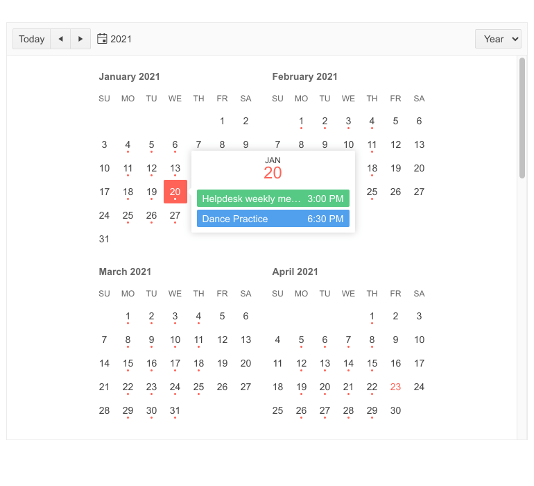 Telerik UI for AP.NET Core Scheduler Year View