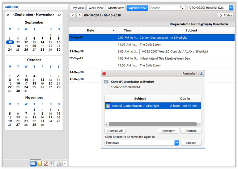 Telerik UI for Winforms - Scheduler - AgendaView Large Image