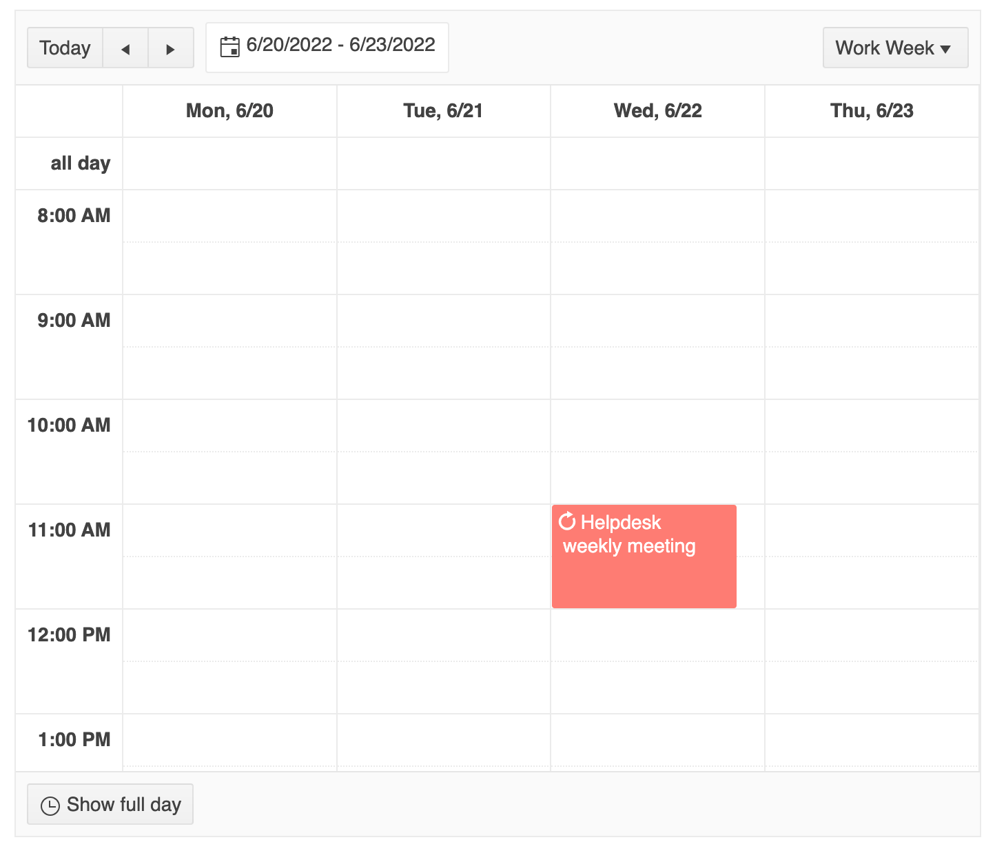 KendoReact Scheduler Component Week View shows workweek hour by hour