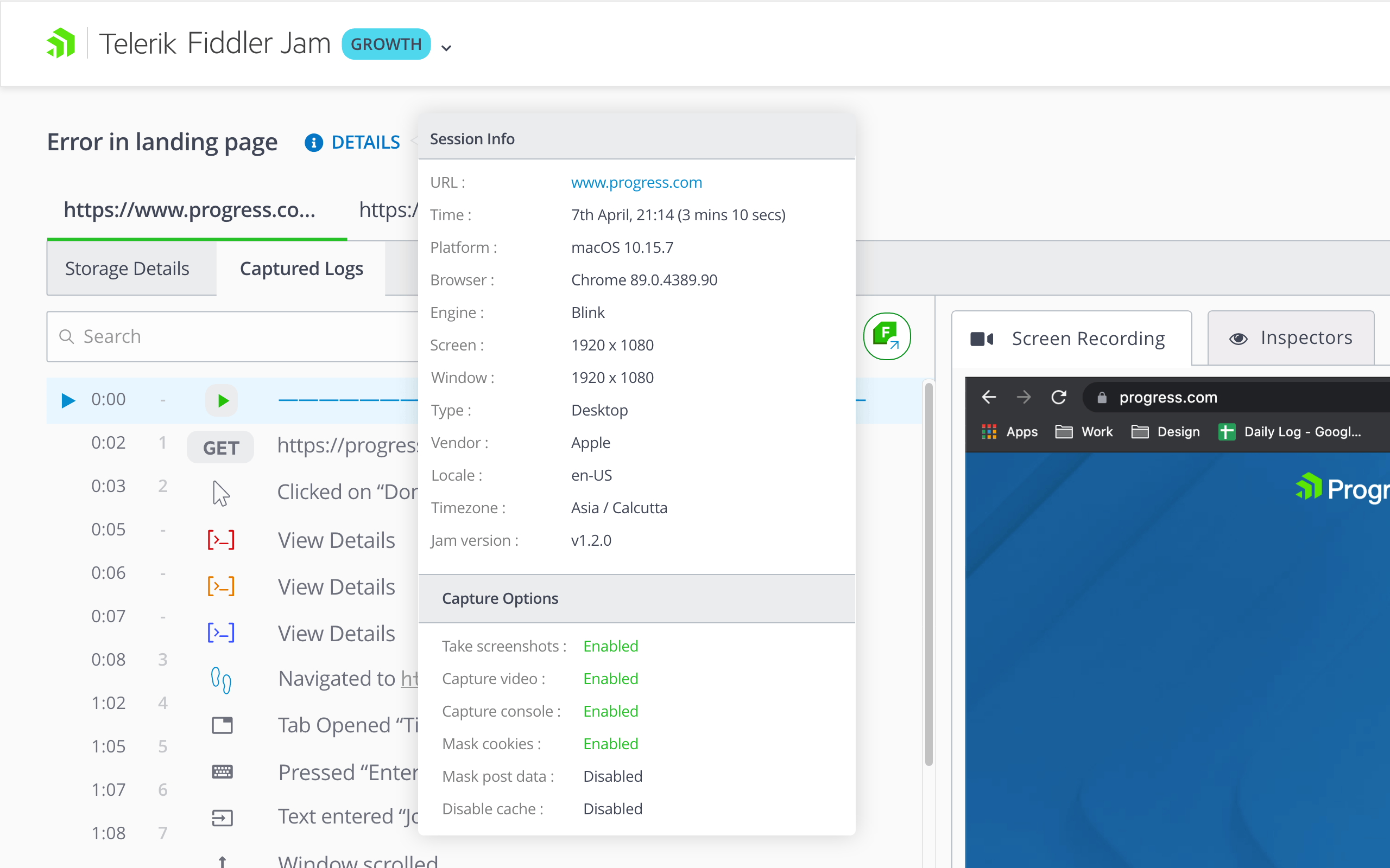 Fiddler Jam - Capture Options Fiddler Jam - Capture Options shows whether settings were Enabled or Disabled