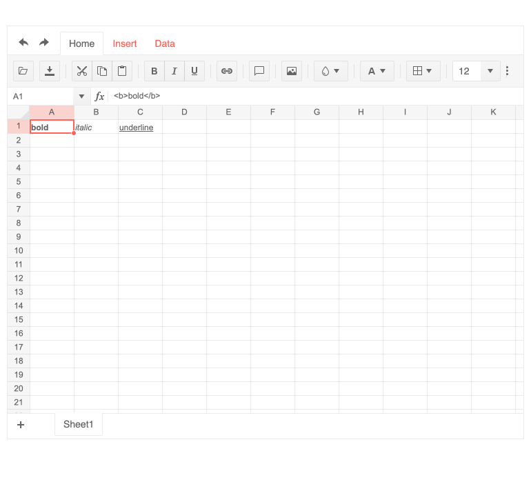 Telerik UI for ASP.NET Core Spreadsheet feature Render cells using custom HTML