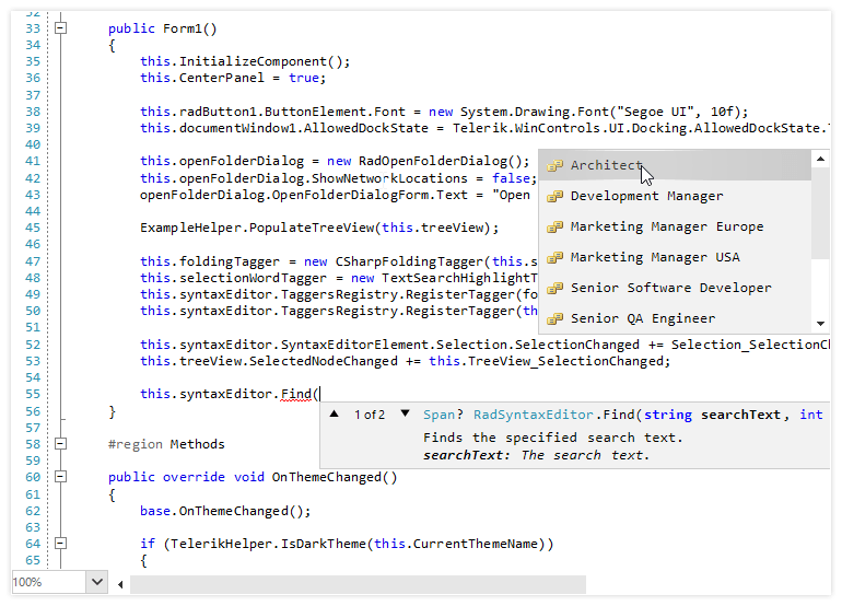 WinForms Syntax Editor control displaying Intelli Prompts