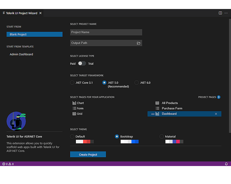 Visual Studio Code Extension for Telerik UI for ASP.NET Core