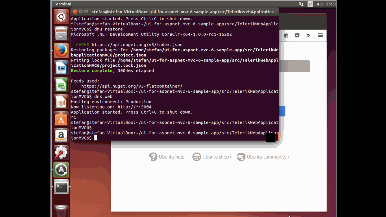 Telerik MVC6 App Linux