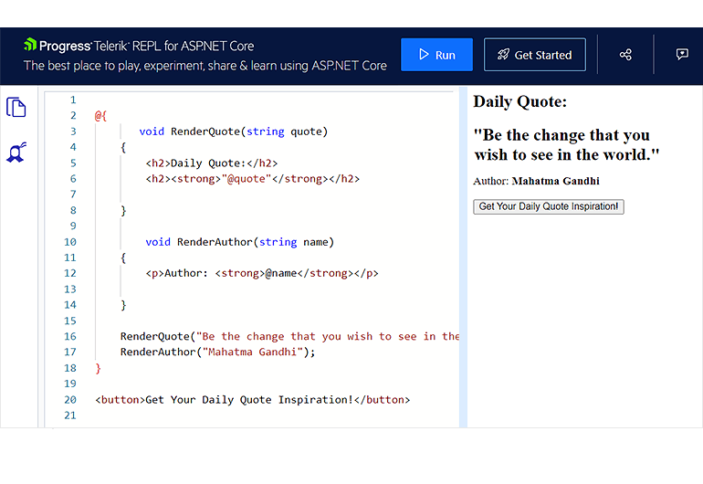 Telerik Repl for ASP.NET Core - browser based code-runner