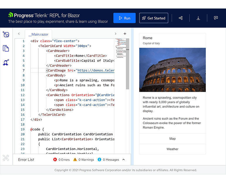 Telerik REPL for Blazor - browser based code-runner