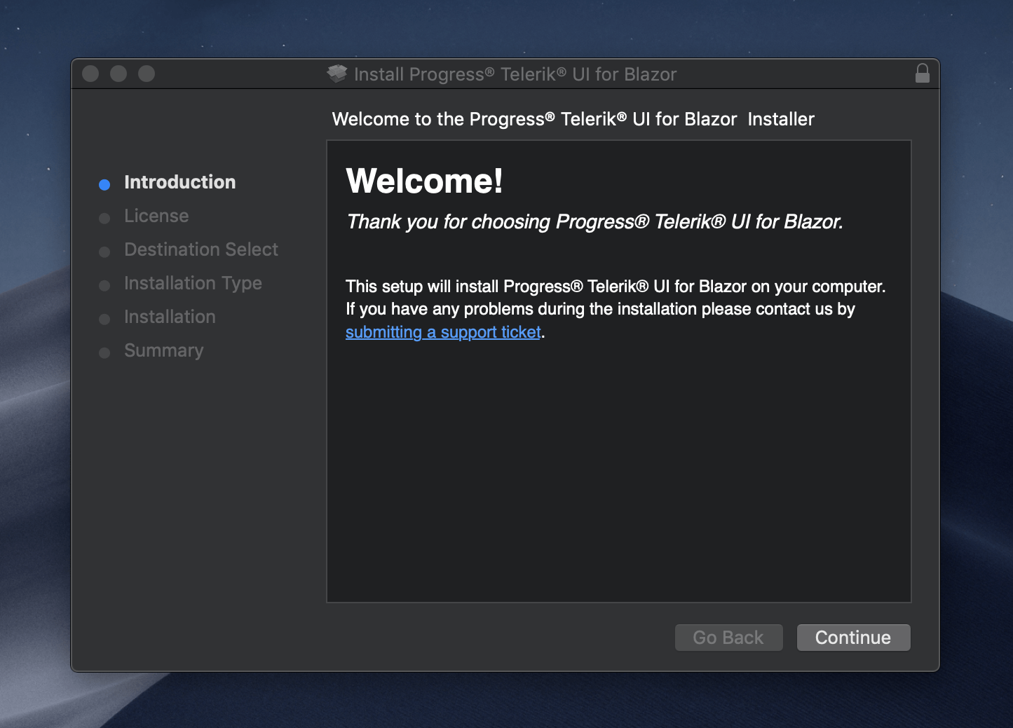 Telerik UI for Blazor Mac Installer