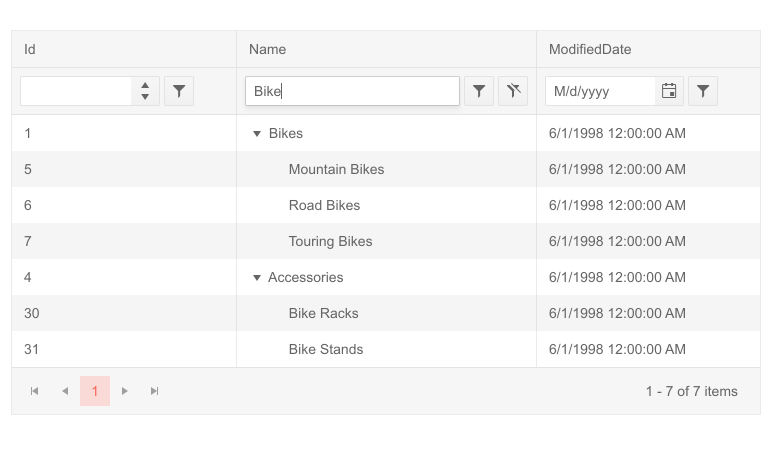 Telerik UI for Blazor TreeList Filter Row Telerik UI for Blazor TreeList Filter Row