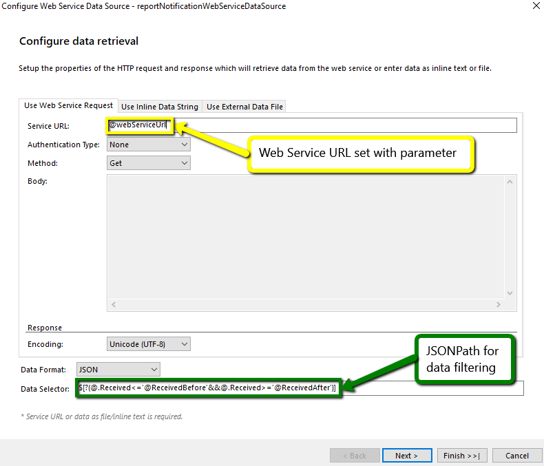 WebServiceDataSource setup through the wizard