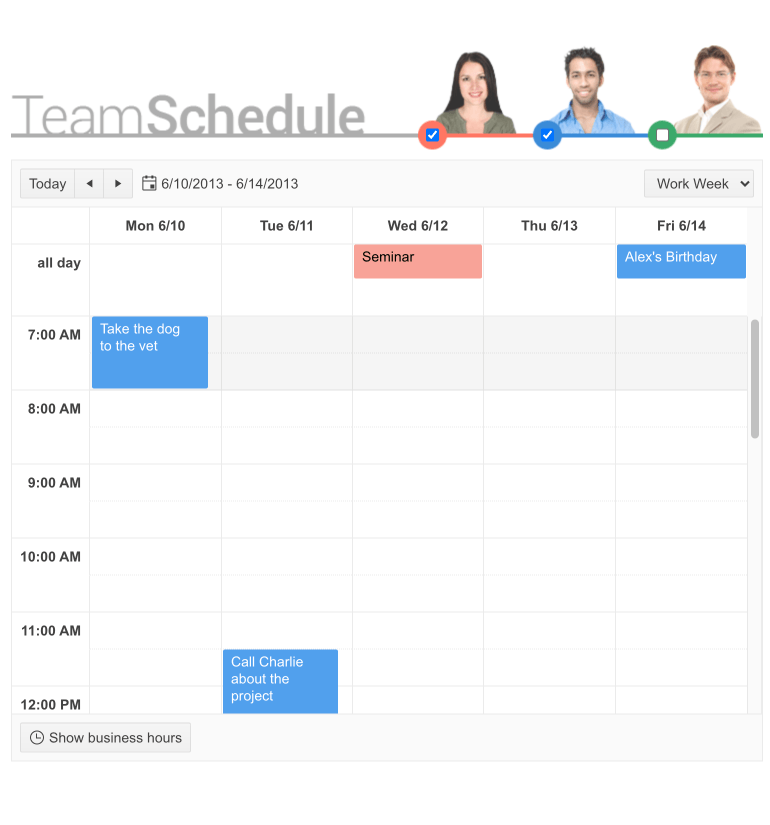 jQuery Scheduler Component - Display 24h events as normal events