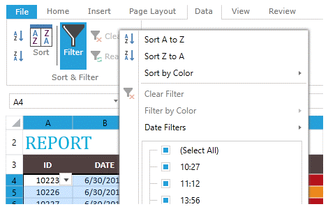 Telerik UI for ASP.NET Core SpreadProcessing - filtering