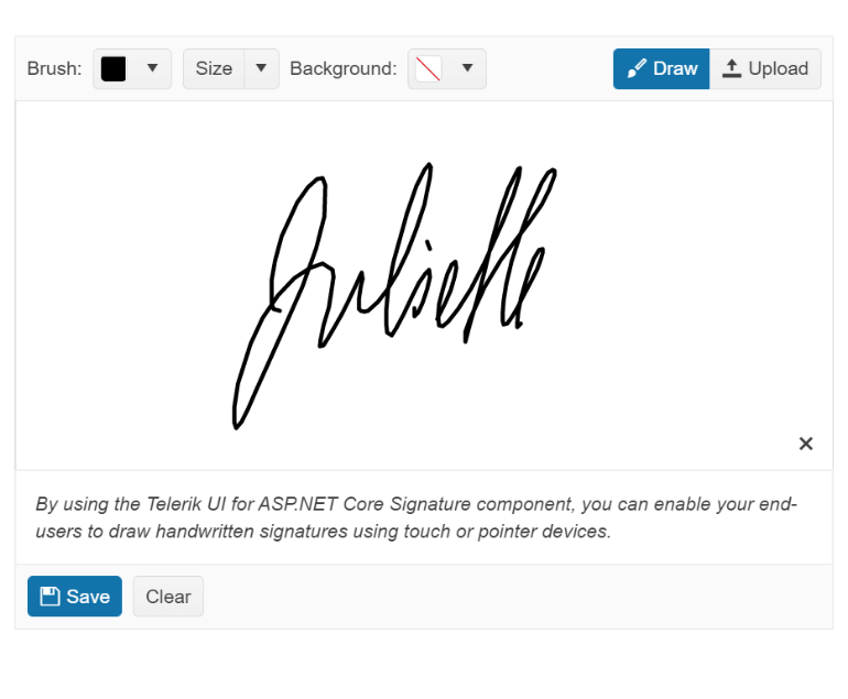 Telerik UI for ASP.NET Core Signature component