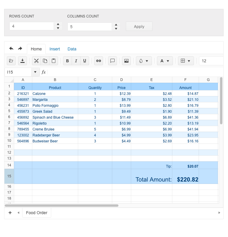 Spreadsheet: DynamicResizing in UI for ASP.NET MVC
