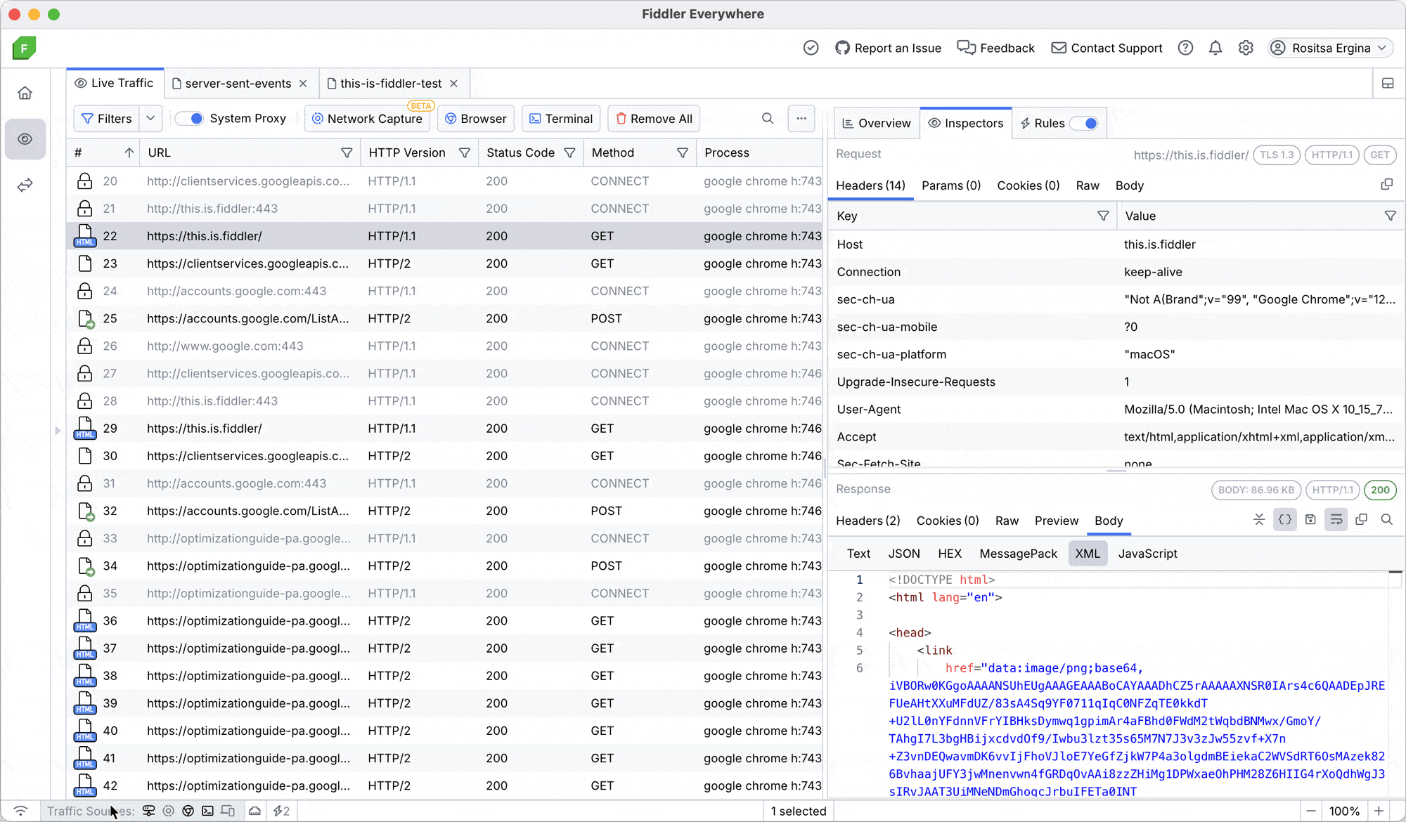Fiddler Everywhere new status-bar
