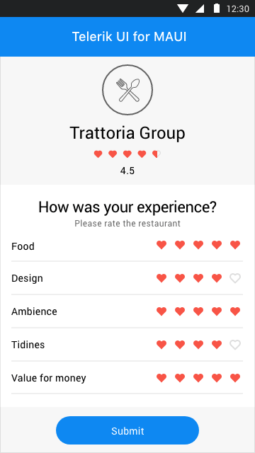 Telerik UI for MAUI Rating control
