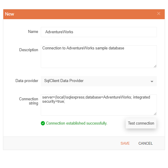 Test Connection Functionality for the Data Connection Entities