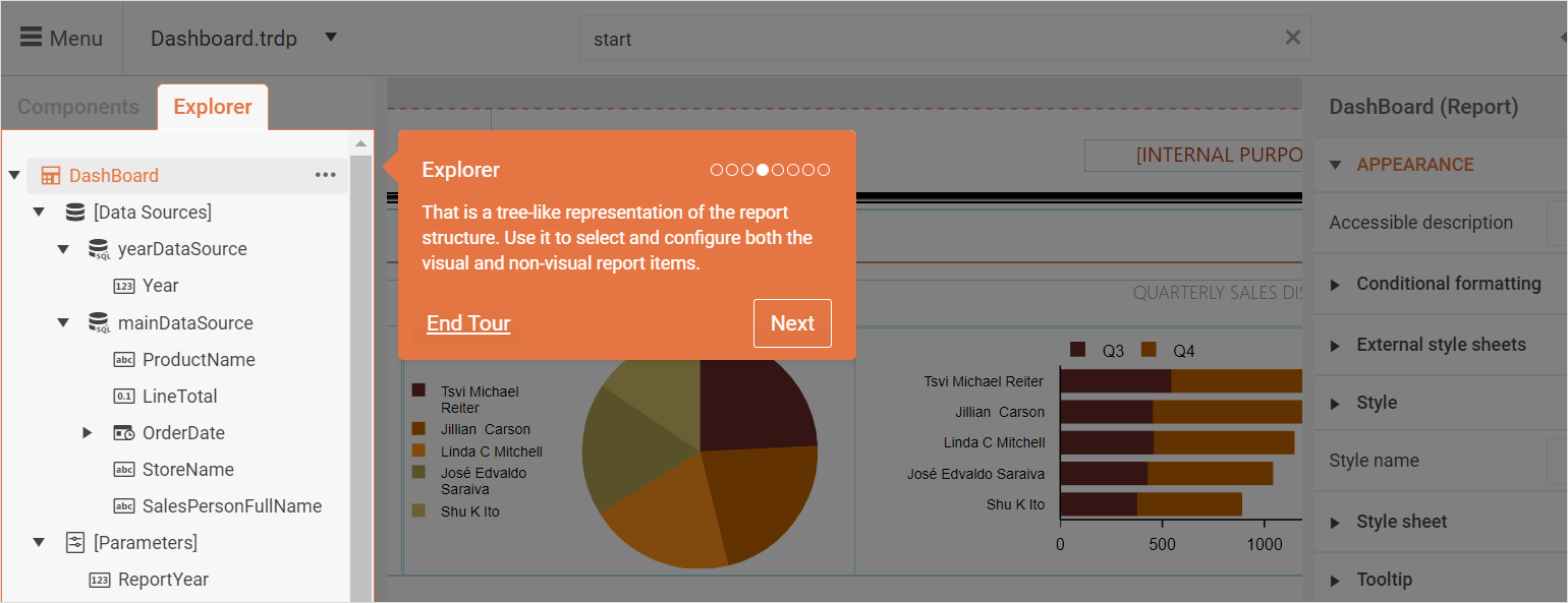 Built-in User Onboarding in Web Report Designer