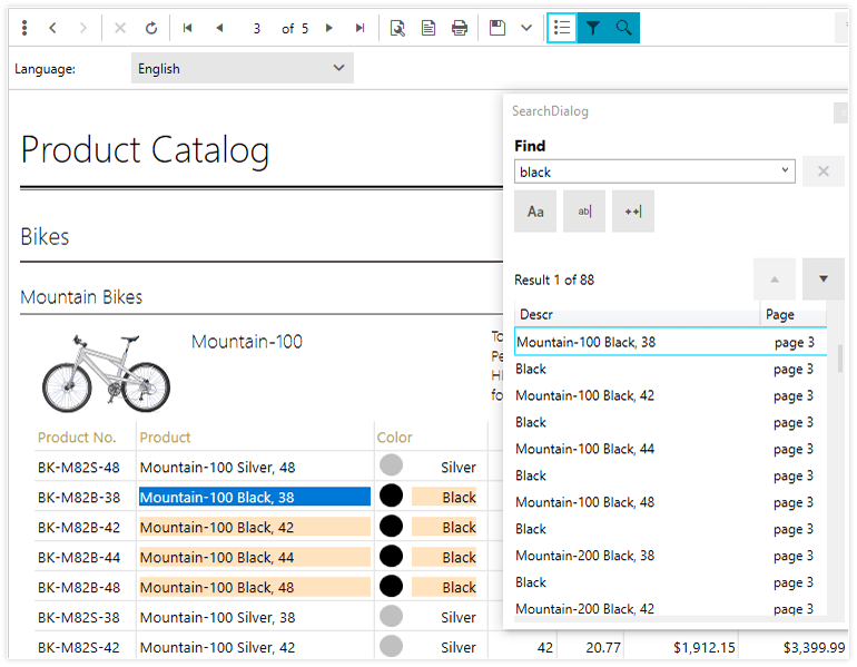report document search in Reporting