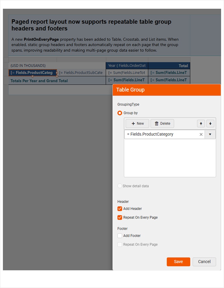 Repeating Table Group Headers Telerik Reporting