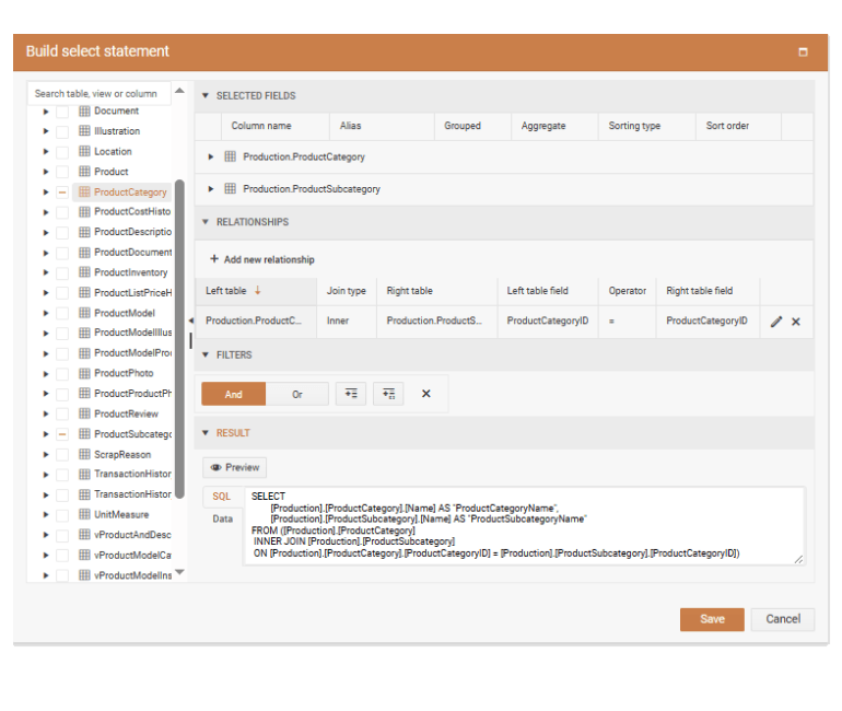 SQL Query Builder in Web Report Designer