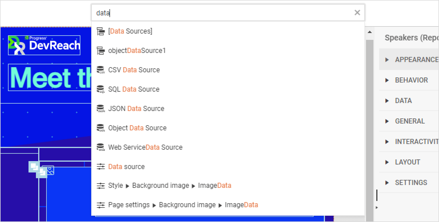 Universal Search Box in Web Report Designer