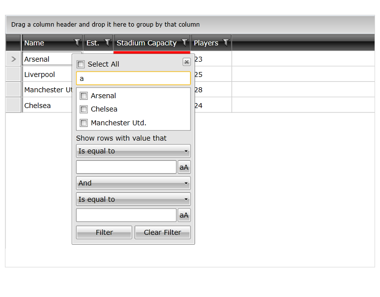 Silverlight GridView Component - Filtering textbox
