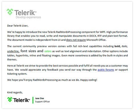 Telerik WordsProcessing - Rich Document Model