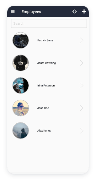 Telerik UI for Xamarin screenshot employeeslist