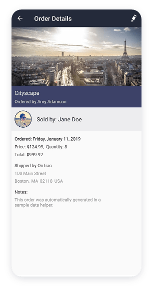 Telerik UI for Xamarin screenshot orderdetails