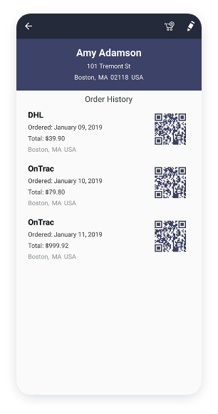 Telerik UI for Xamarin screenshot orderhistory