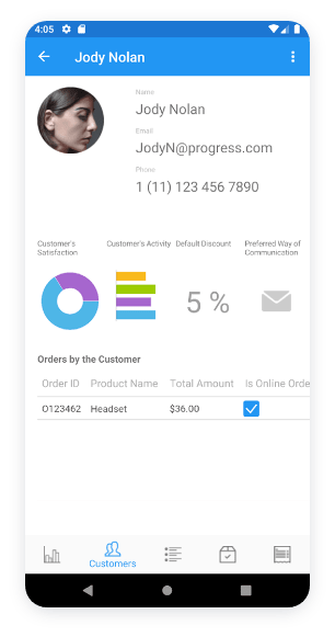 Telerik UI for Xamarin screenshot customer details