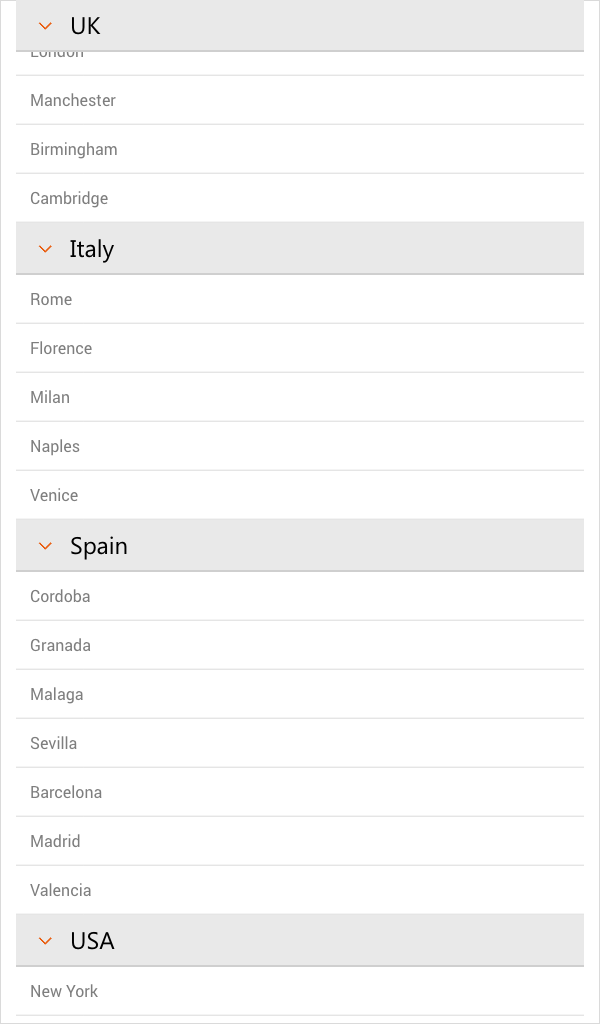 Telerik UI for UWP - Sticky group headers  