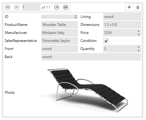 UI for WinForms DataLayout displaying Binding Navigator