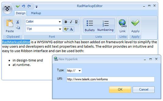 MarkupEditor_with_Hyperlink RadMarkupEditor in the WinForms UI library