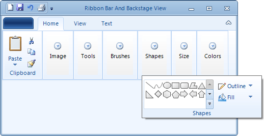 RibbonBarOffice2010UI WinForms RibbonBar displaying Collapsed item groups