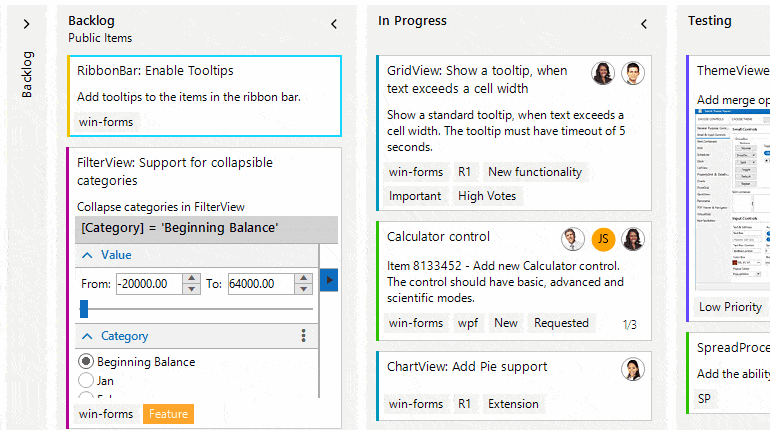 Telerik UI for WinForms TaskBoard GIF