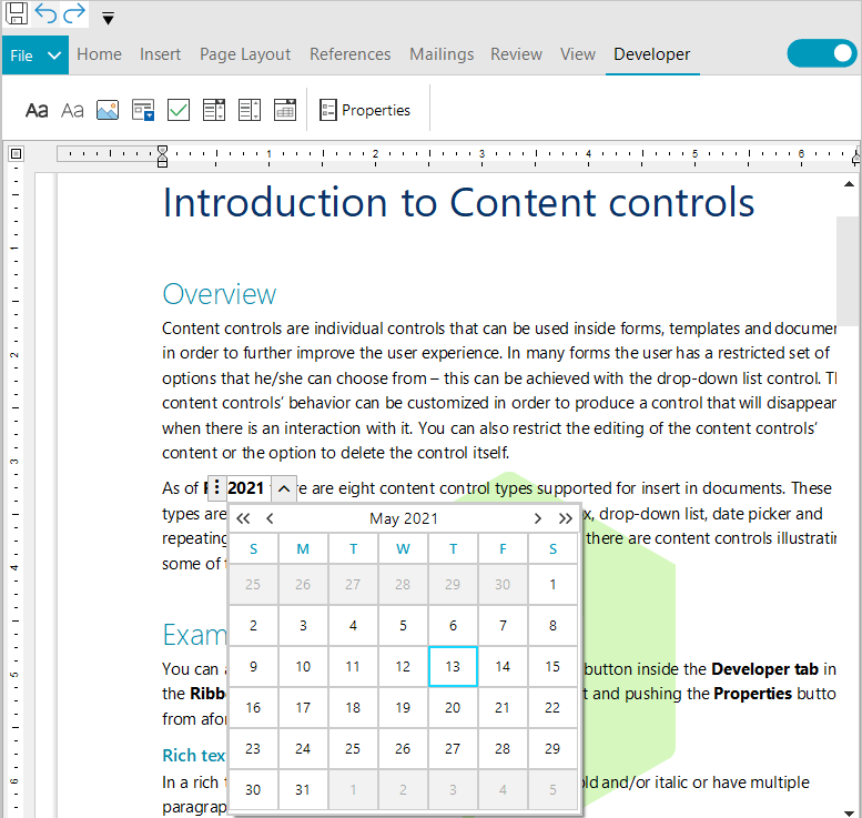 RichTextEditor for WinForms - Support for content controls