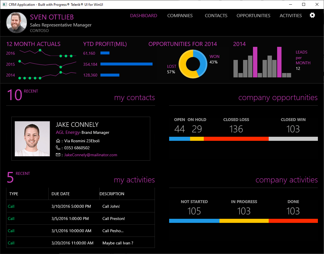 Telerik UI for WinUI CRM Sample App
