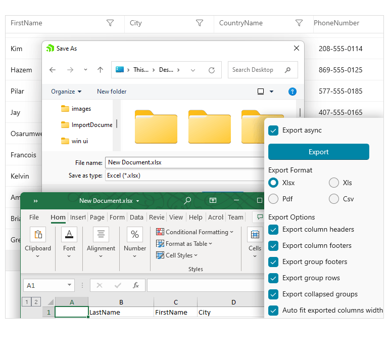 WinUI DataGrid Async Export
