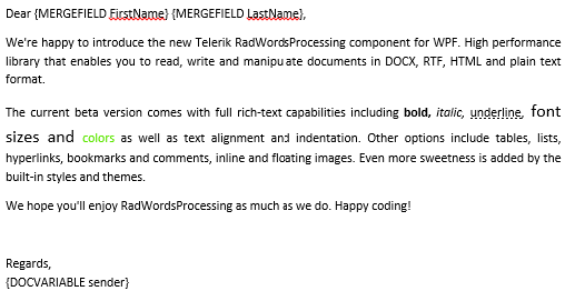 Mail Merge Support in WPF WordsProcessing Library